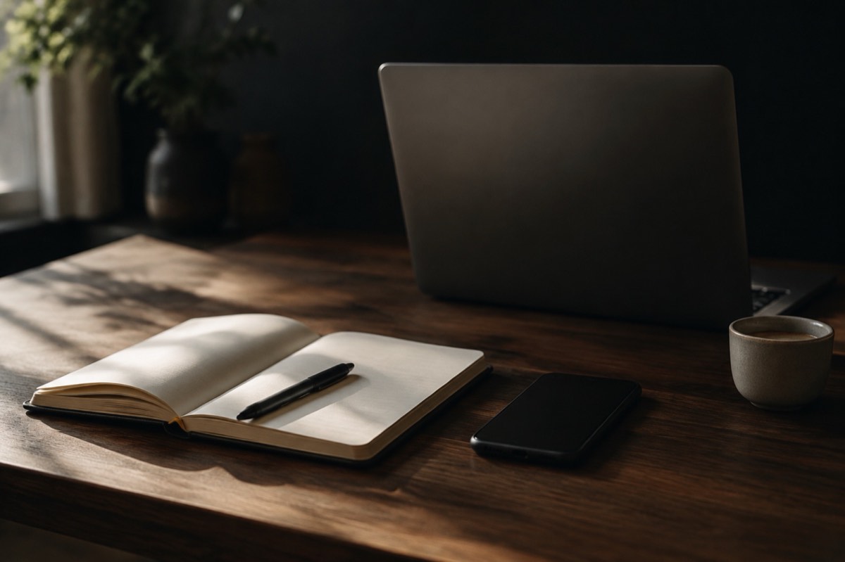 Marketingnotities en berekeningen op een bureau